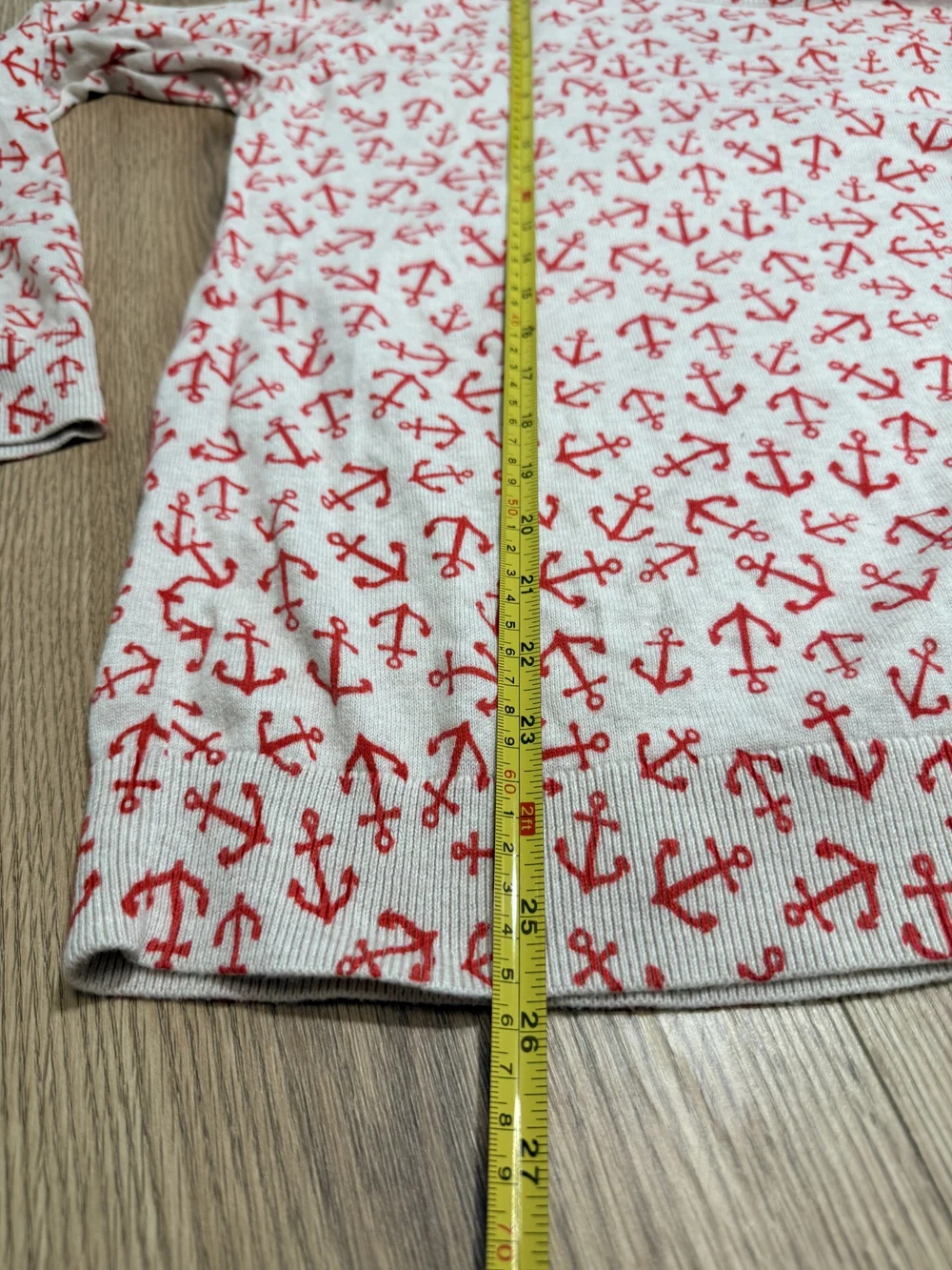 Old Navy White Long-Sleeve Tee with Red Anchor Print